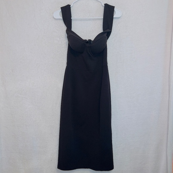 BeBe Black Off The Shoulder Sweetheart Neck Midi Bodycon Sheath Dress size XS - Picture 1 of 5